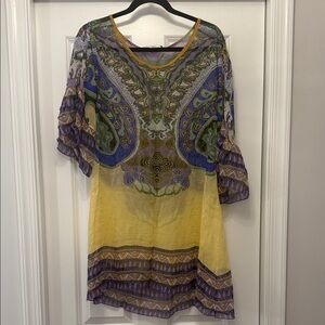 CAbi Yellow and Purple Paisley Tunic - Vintage!